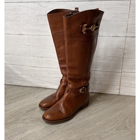 Tory Burch Boots Womens Size 6 Brown Nadine Leather Riding Tall Fall Wear - Picture 3 of 16
